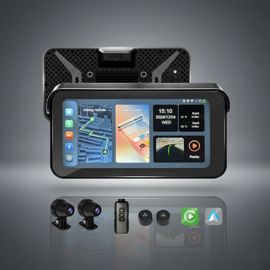 CarPlay & Android Auto para Moto con Dashcam Frontal y Trasera + GPS
